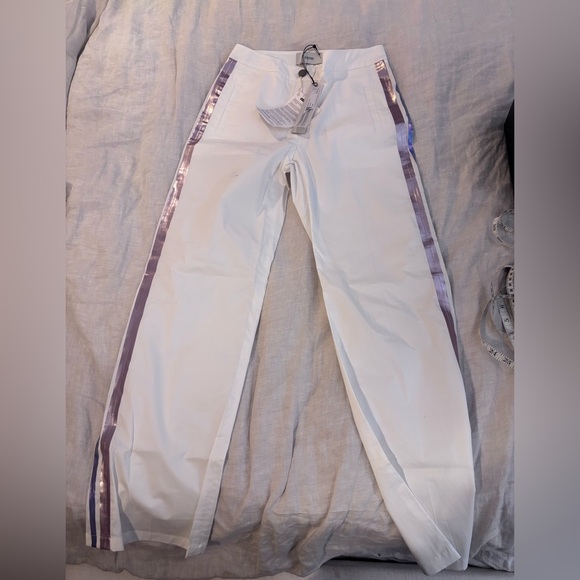White Pants with Purple Stripes Women's - Picture 3 of 8
